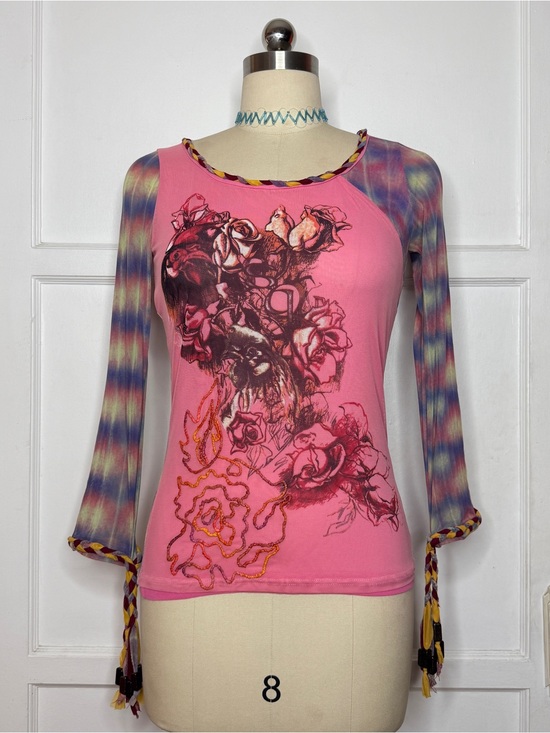 Save The Queen Tops - Save the Queen pink rose mesh top